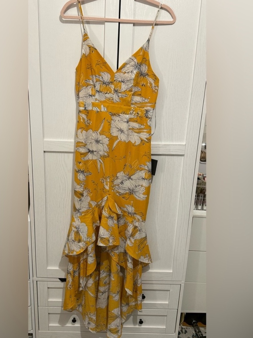 Lulus Darling Daylily Mustard Yellow Floral Print High-low Maxi Dress - Size S - Picture 8 of 9